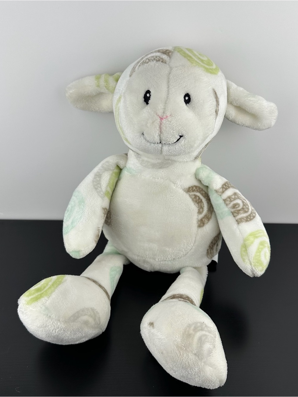 Little Miracles Rare Lamb Sheep 16" Brown Green Swirls Plush Rattle & Crinkle